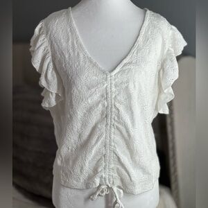 Elegant White Lace Blouse with Ruffle Sleeves
